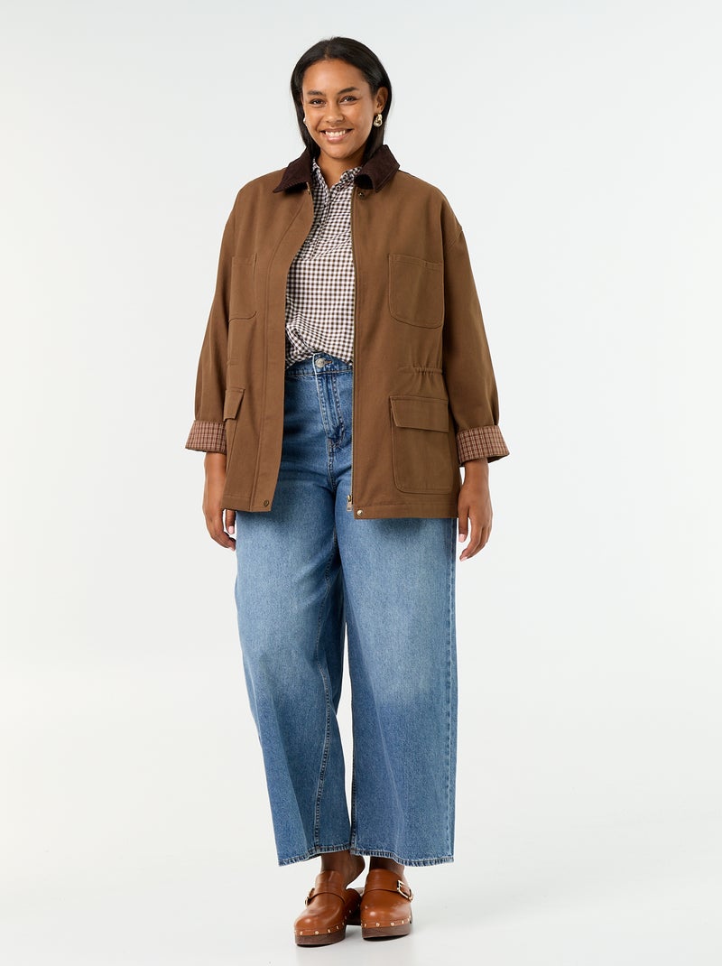 Giacca in twill con collo in velluto Marrone - Kiabi