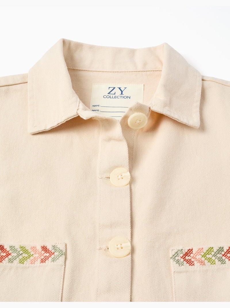 Giacca in twill con ricamo a punto croce Beige - Kiabi
