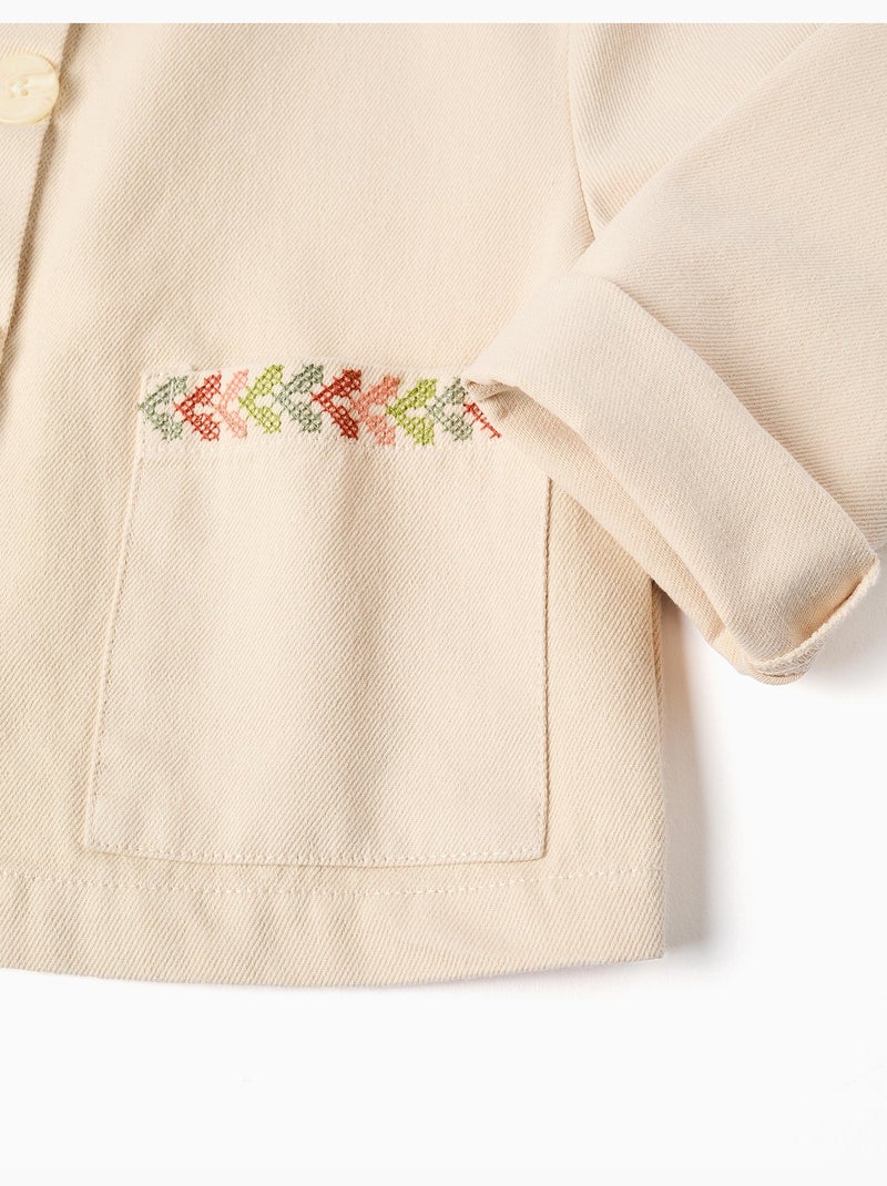 Giacca in twill con ricamo a punto croce Beige - Kiabi