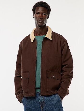 Giacca in twill con zip e collo a coste