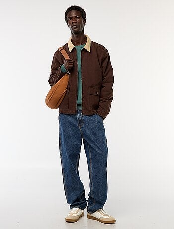 Giacca in twill con zip e collo a coste