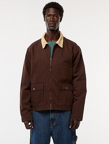 Giacca in twill con zip e collo a coste
