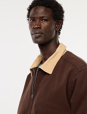 Giacca in twill con zip e collo a coste