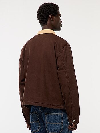 Giacca in twill con zip e collo a coste