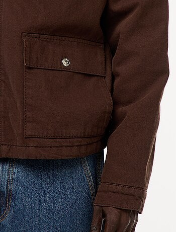 Giacca in twill con zip e collo a coste