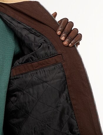 Giacca in twill con zip e collo a coste