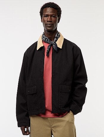 Giacca in twill con zip e collo a coste