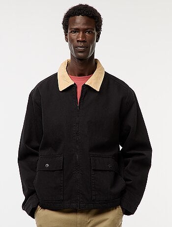 Giacca in twill con zip e collo a coste