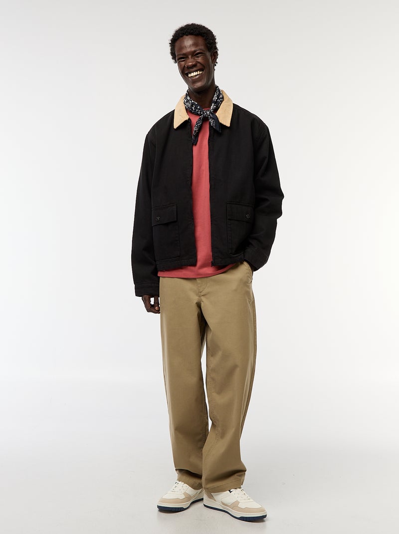 Giacca in twill con zip e collo a coste Nero - Kiabi