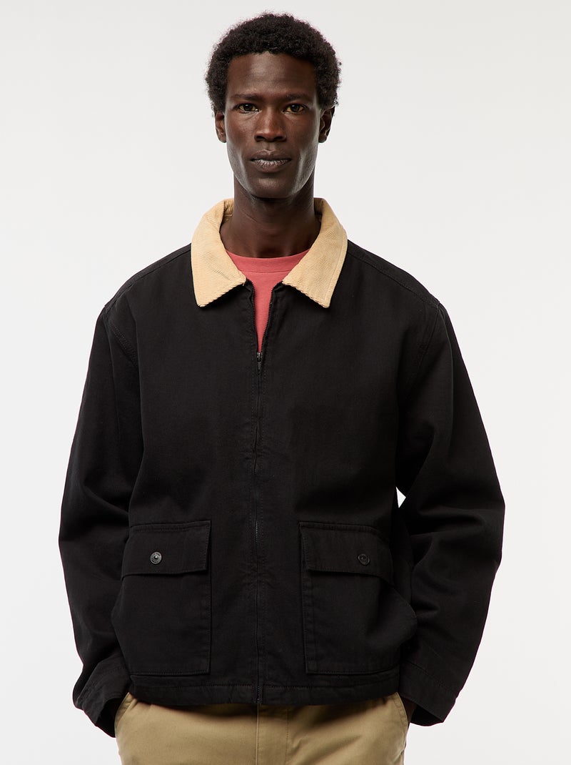 Giacca in twill con zip e collo a coste Nero - Kiabi