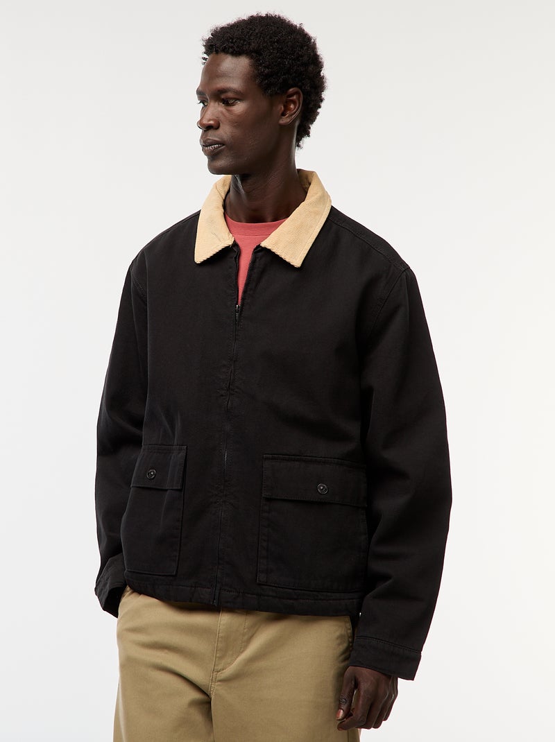Giacca in twill con zip e collo a coste Nero - Kiabi