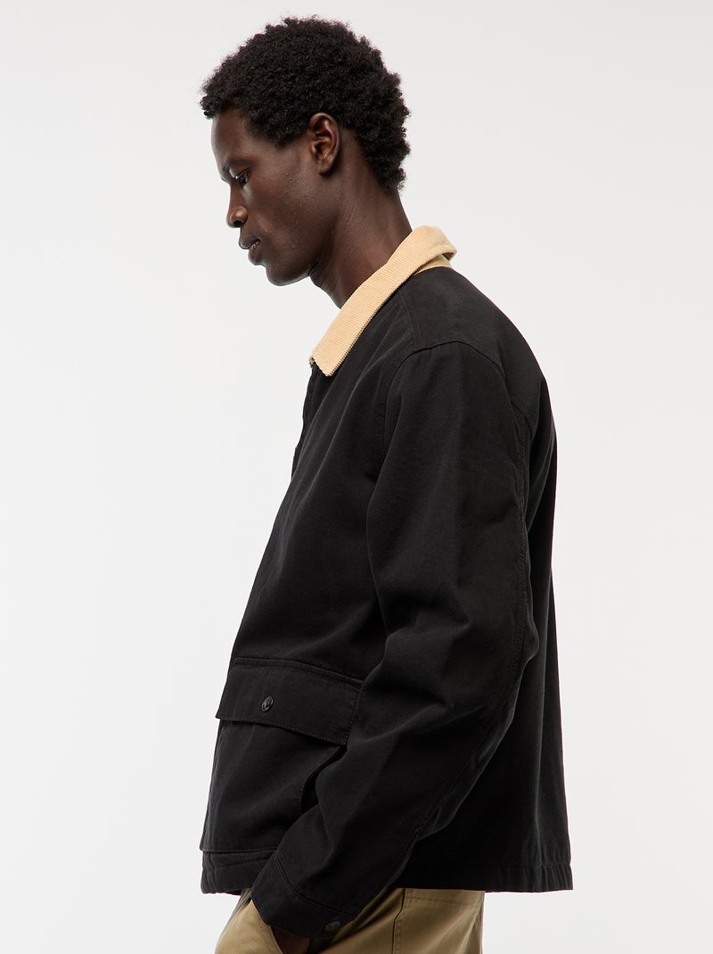 Giacca in twill con zip e collo a coste Nero - Kiabi
