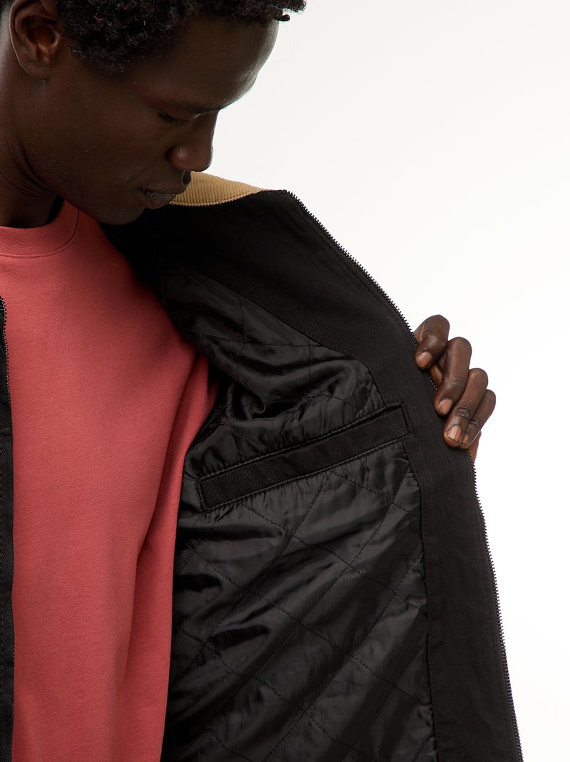 Giacca in twill con zip e collo a coste Nero - Kiabi