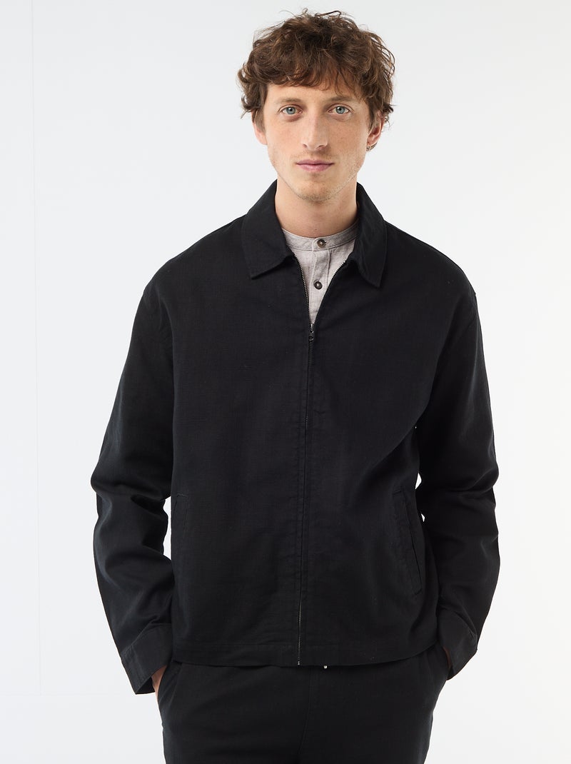 Giacca in twill con zip tinta unita Nero - Kiabi