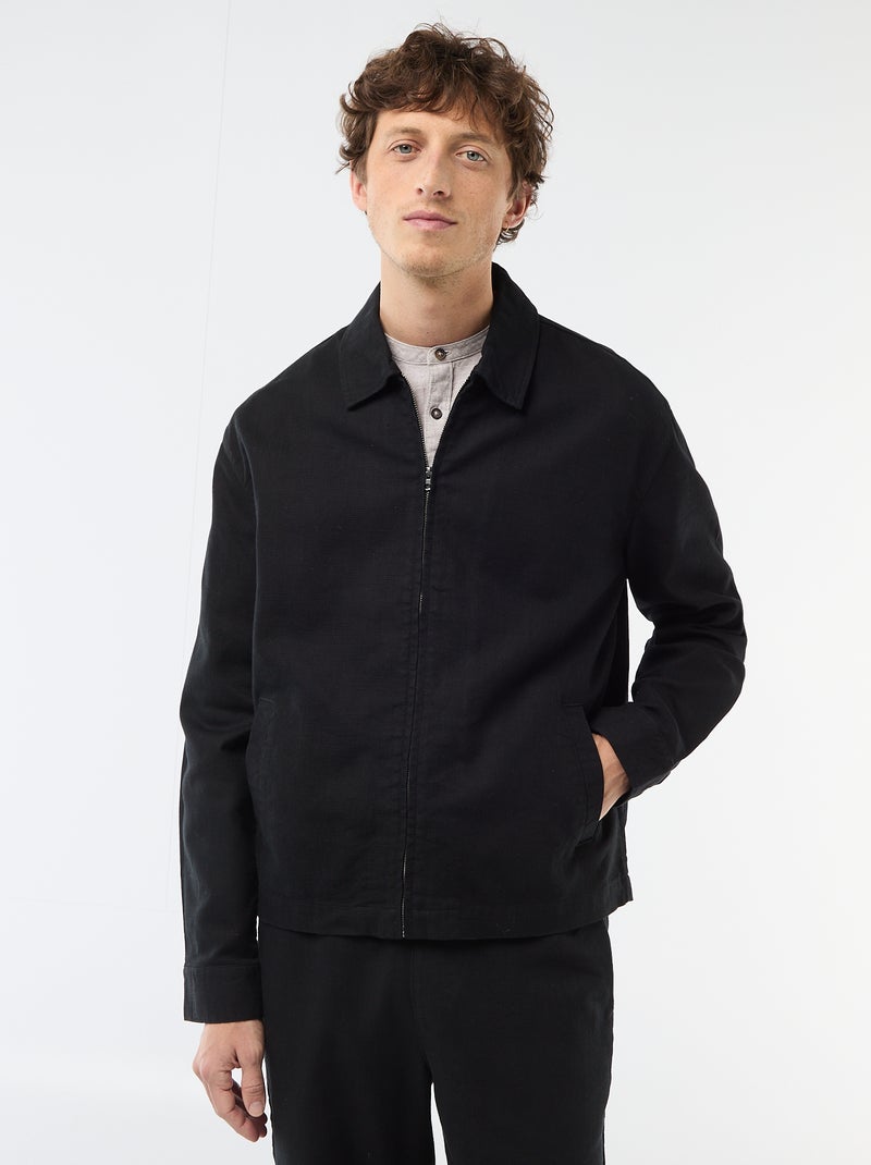 Giacca in twill con zip tinta unita Nero - Kiabi