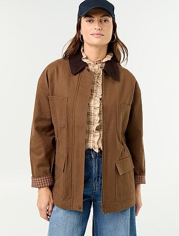 Giacca in twill di cotone con collo in velluto