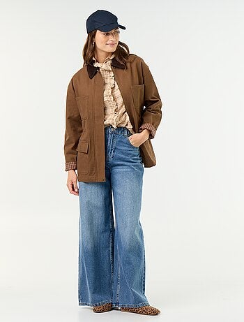 Giacca in twill di cotone con collo in velluto