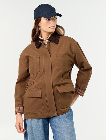 Giacca in twill di cotone con collo in velluto