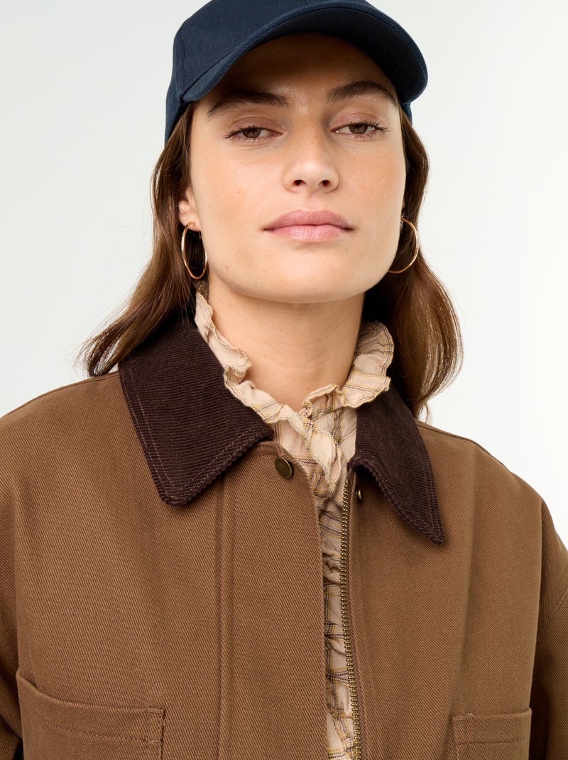 Giacca in twill di cotone con collo in velluto Marrone - Kiabi