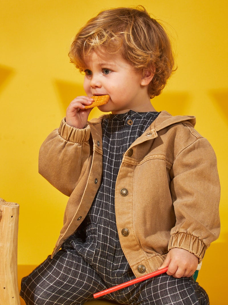 Giacca in twill di puro cotone con cappuccio BEIGE - Kiabi