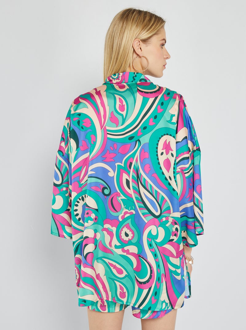 Giacca Da Cuoco Uomo Con Collo Kimono E Stampa Giapponese – Divisa Da Cucina, Ristorante E Sushi – Taglie S-4XL