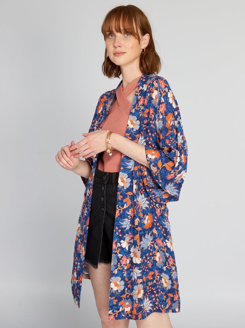 Giacca kimono stampata e con cintura BLU - Kiabi