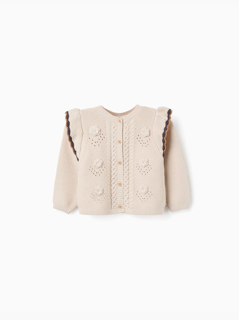 Giacca lavorata a maglia con crochet e volant b&s Beige chiaro - Kiabi
