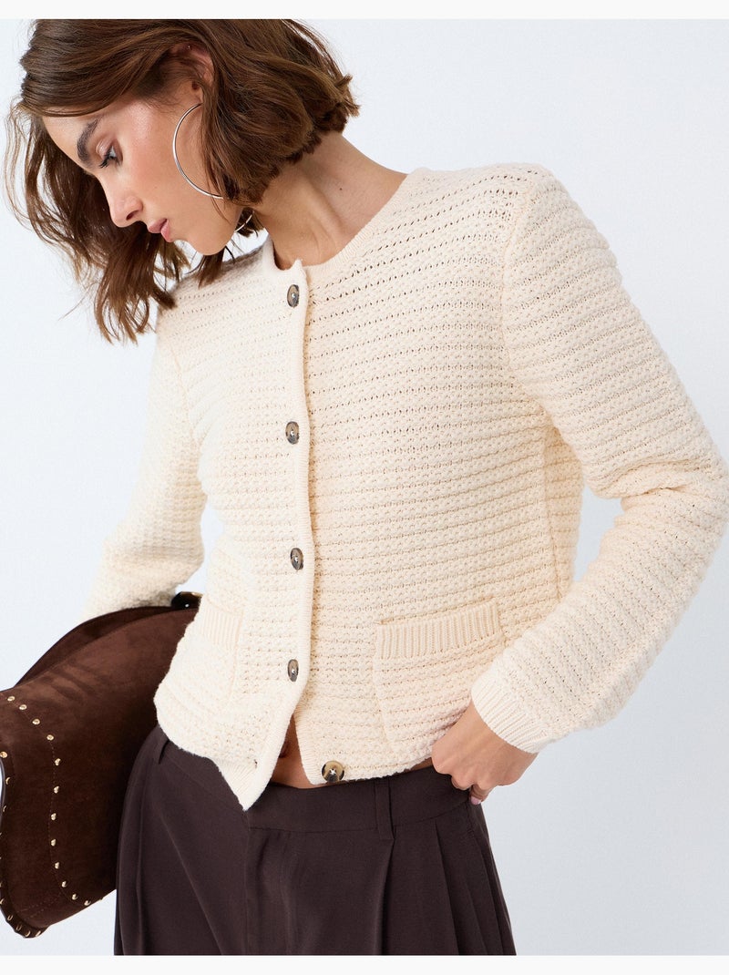 Giacca lavorata a maglia con texture, mo fashion Ecru - Kiabi