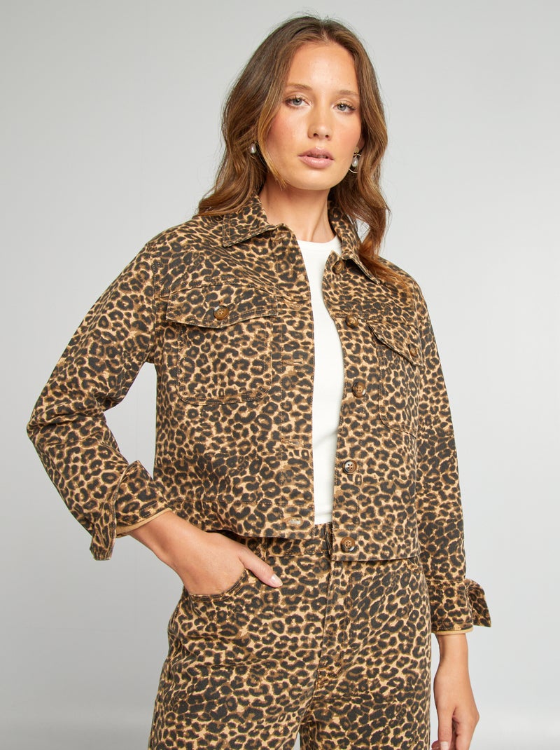 Giacca leopardata in denim BEIGE - Kiabi