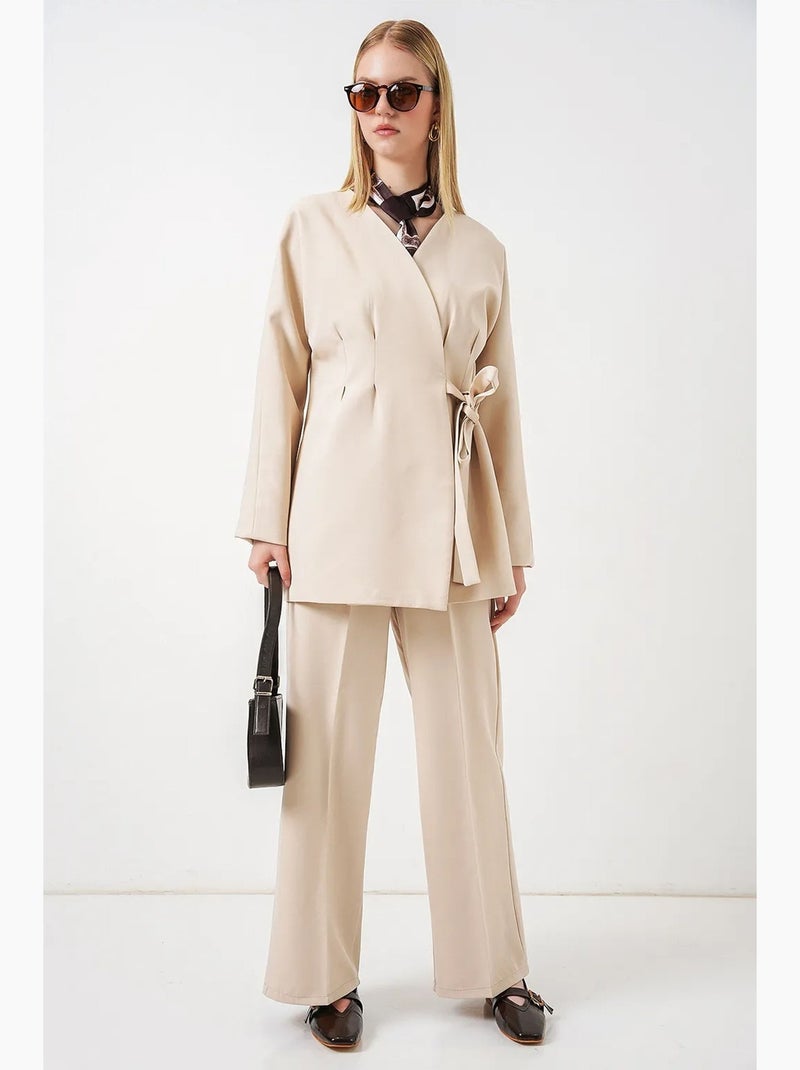 Giacca lunga con cintura e scollo a v bdart Crema - Kiabi