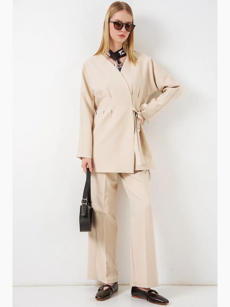 Giacca lunga con cintura e scollo a v bdart Crema - Kiabi