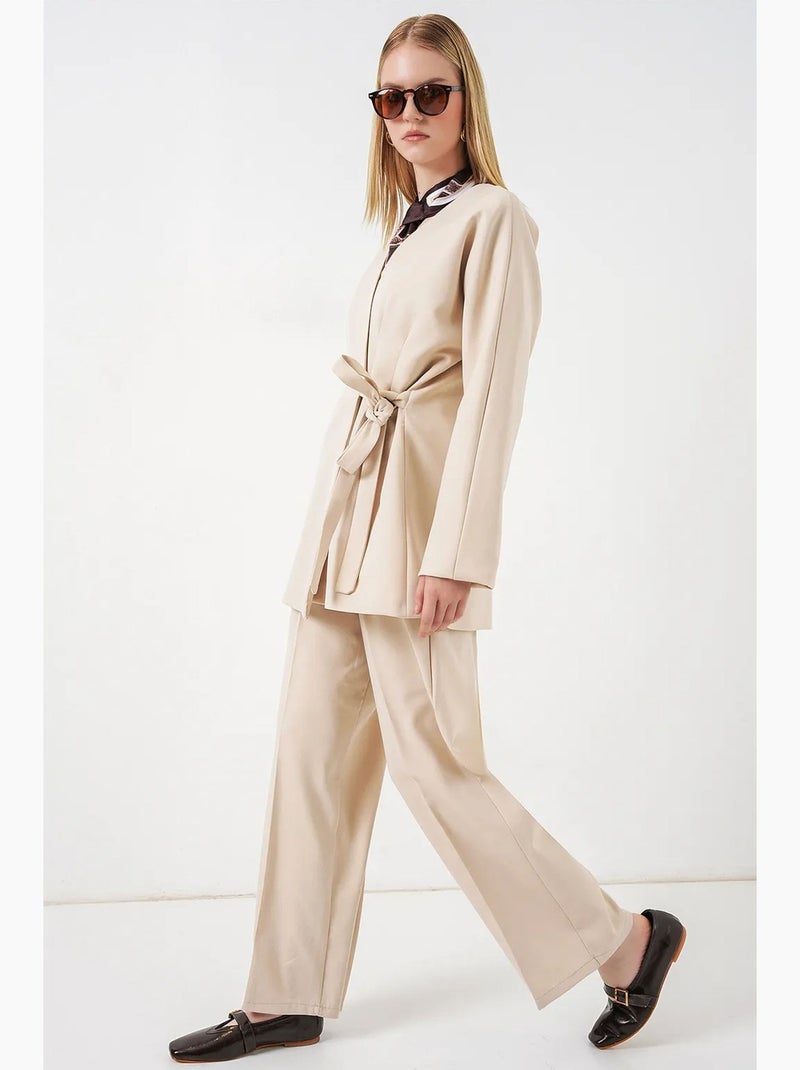 Giacca lunga con cintura e scollo a v bdart Crema - Kiabi