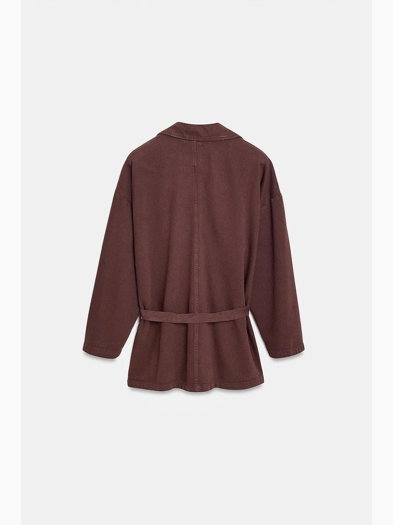 Giacca lunga oversize con cintura dilvin Marrone cioccolato - Kiabi
