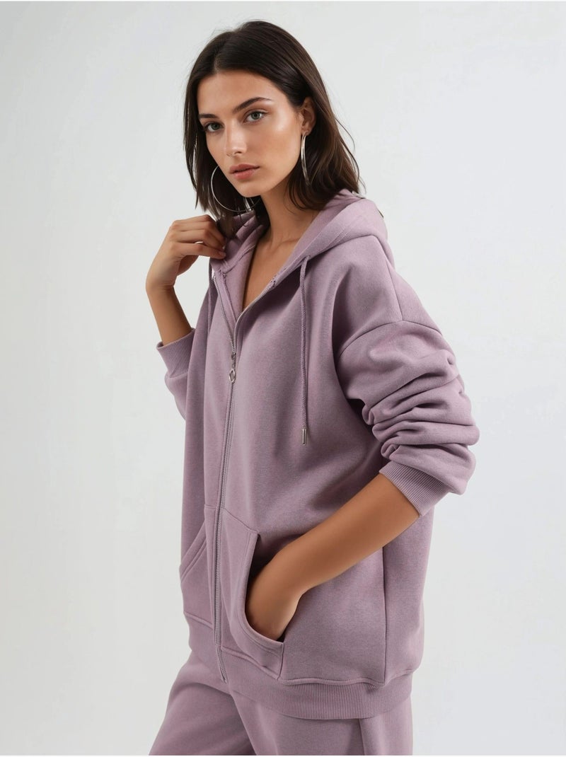 Giacca oversize con cappuccio e zip busem Lavanda - Kiabi