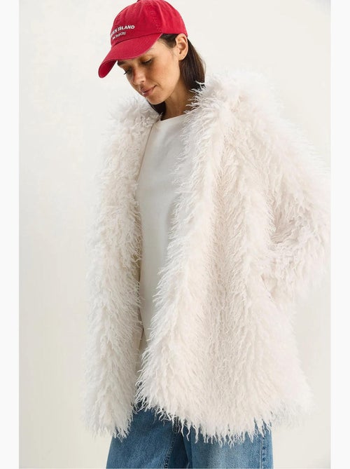 Giacca oversize con cappuccio in pelliccia sintetica lucci - Kiabi Giacca oversize con cappuccio in pelliccia sintetica lucci - Kiabi