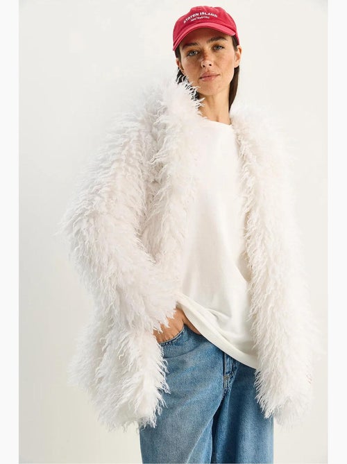 Giacca oversize con cappuccio in pelliccia sintetica lucci - Kiabi Giacca oversize con cappuccio in pelliccia sintetica lucci - Kiabi