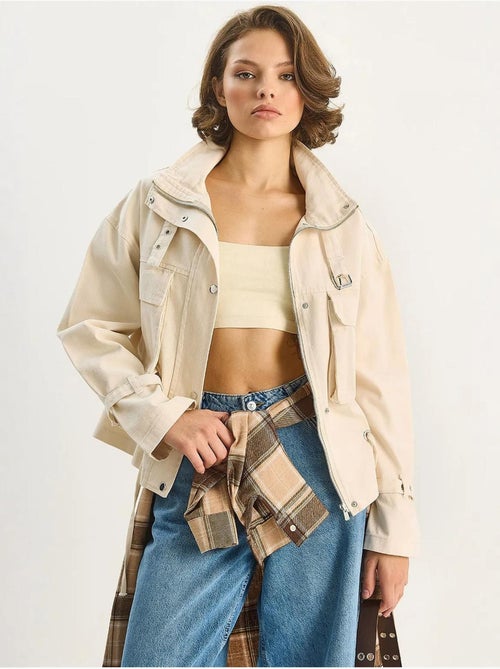 Giacca oversize in cotone gabardine lucci - Kiabi Giacca oversize in cotone gabardine lucci - Kiabi