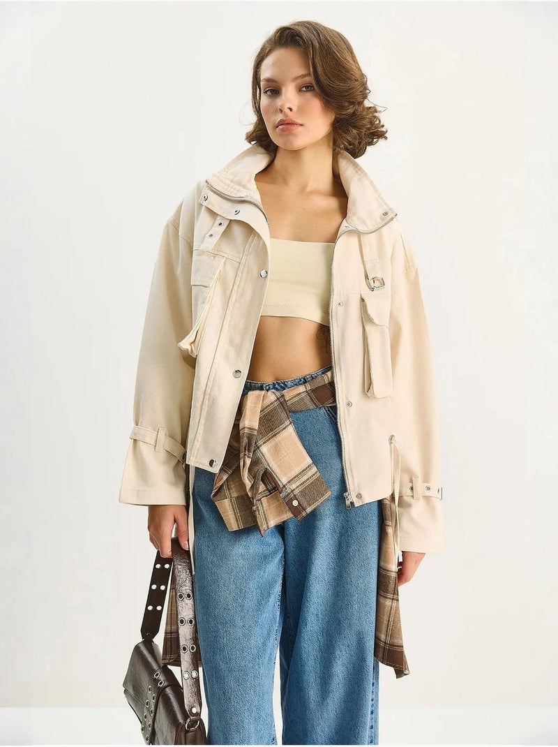 Giacca oversize in cotone gabardine lucci Crema - Kiabi