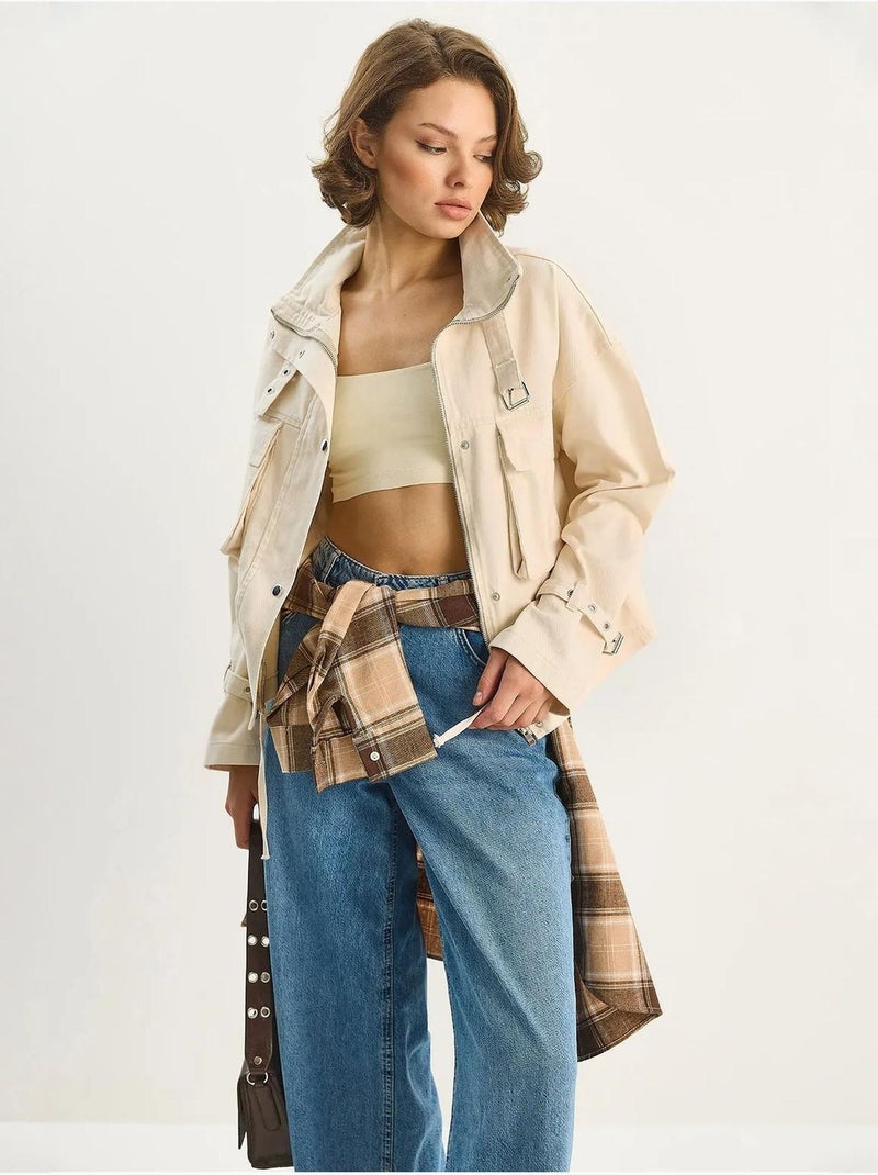 Giacca oversize in cotone gabardine lucci Crema - Kiabi
