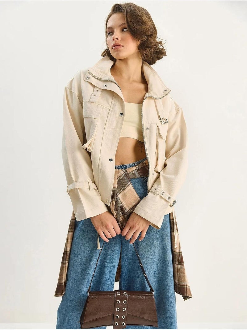 Giacca oversize in cotone gabardine lucci Crema - Kiabi