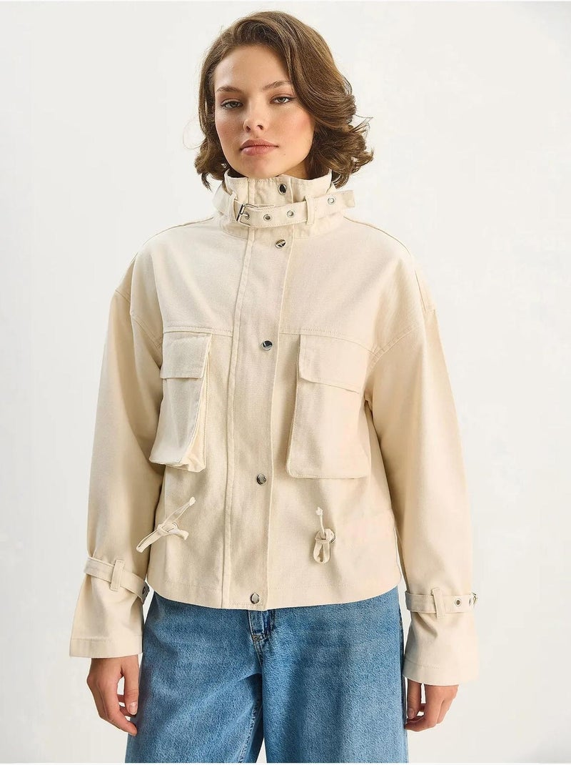 Giacca oversize in cotone gabardine lucci Crema - Kiabi