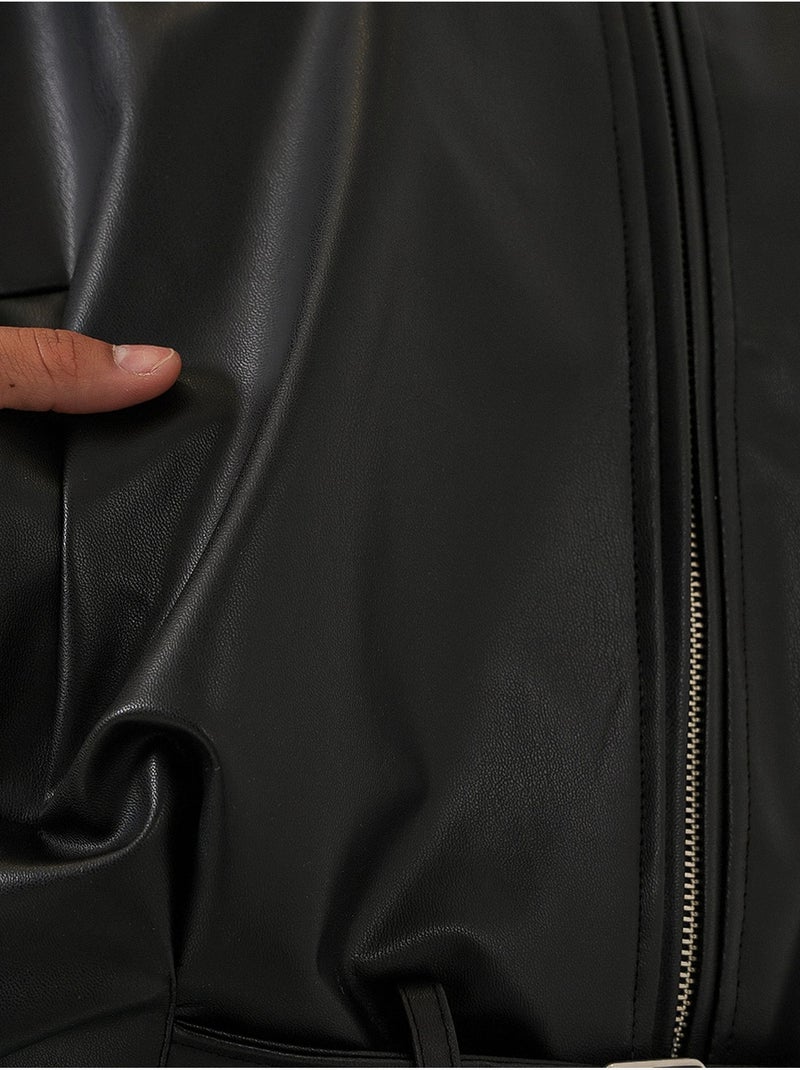 Giacca oversize in ecopelle con cintura bdart Nero - Kiabi