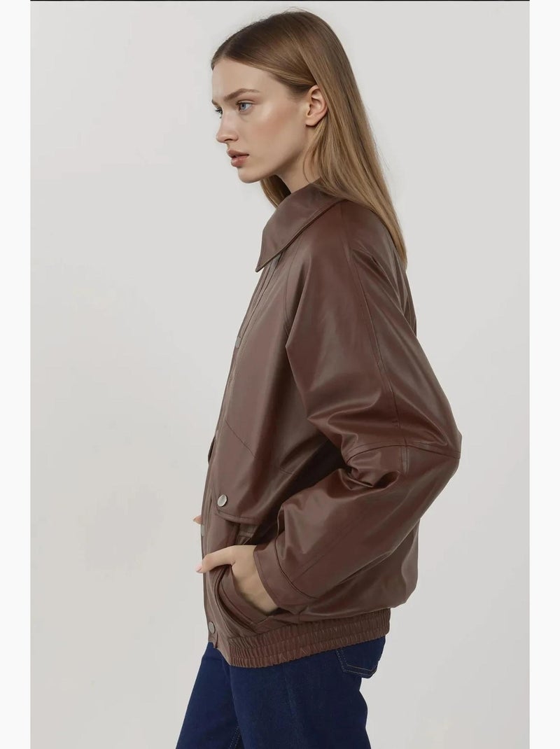 Giacca oversize in ecopelle con tasche hiccup Marrone scuro - Kiabi