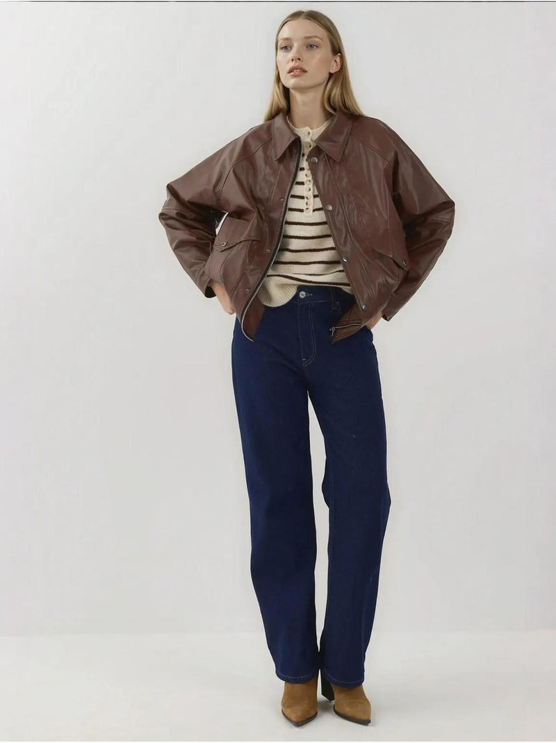 Giacca oversize in ecopelle con tasche hiccup Marrone scuro - Kiabi