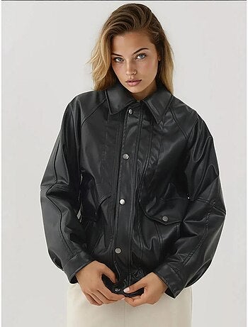 Giacca oversize in ecopelle con tasche hiccup