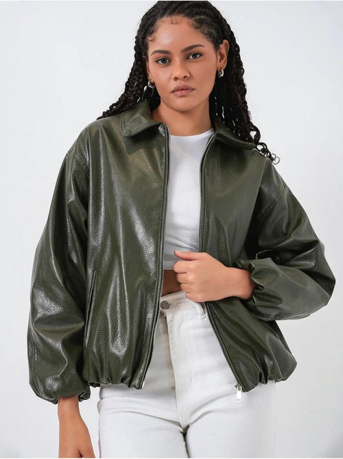 Giacca oversize in ecopelle con zip bdart - Kiabi Giacca oversize in ecopelle con zip bdart - Kiabi