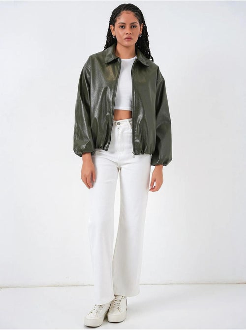 Giacca oversize in ecopelle con zip bdart - Kiabi Giacca oversize in ecopelle con zip bdart - Kiabi