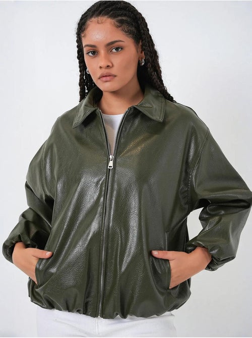 Giacca oversize in ecopelle con zip bdart - Kiabi Giacca oversize in ecopelle con zip bdart - Kiabi