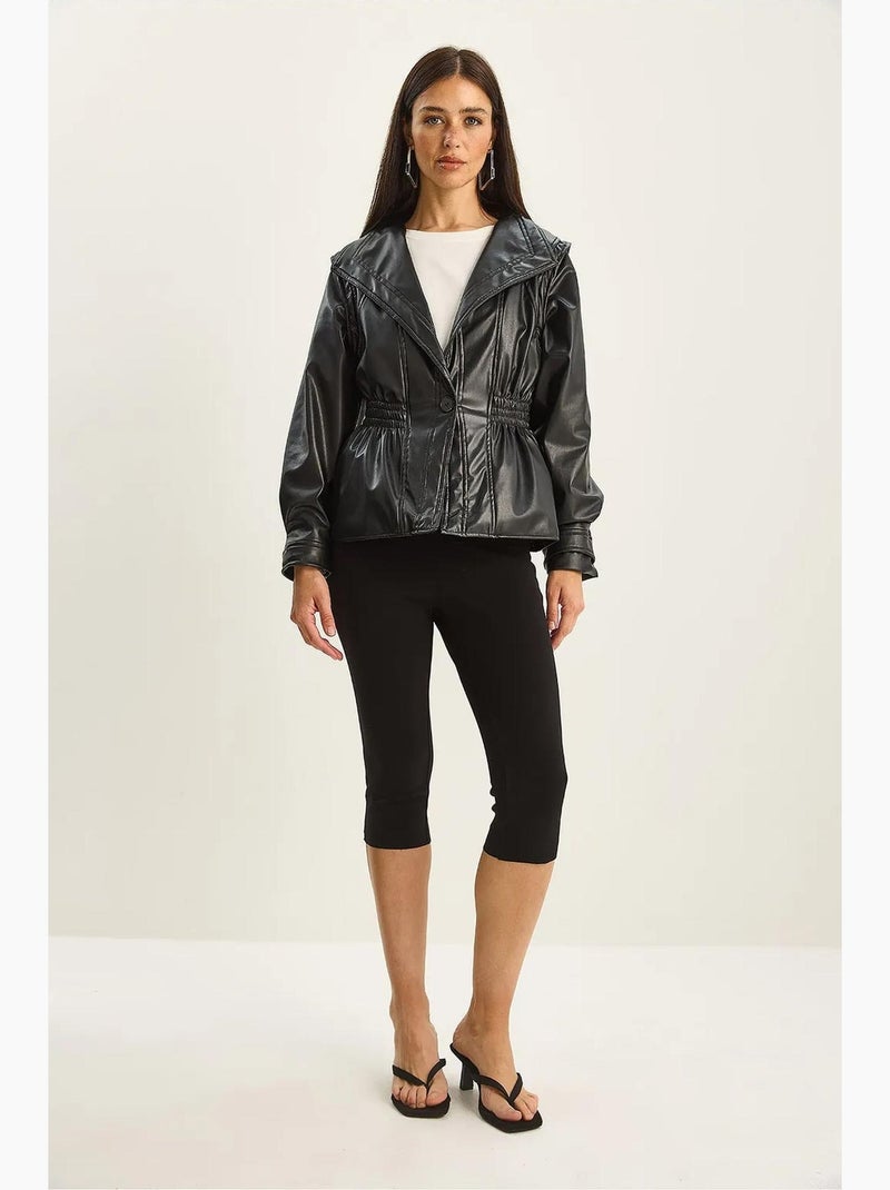 Giacca oversize in ecopelle con zip lucci Nero - Kiabi