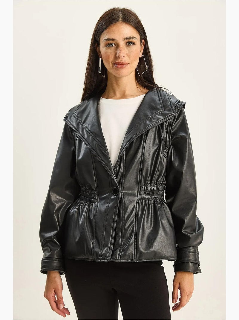 Giacca oversize in ecopelle con zip lucci Nero - Kiabi